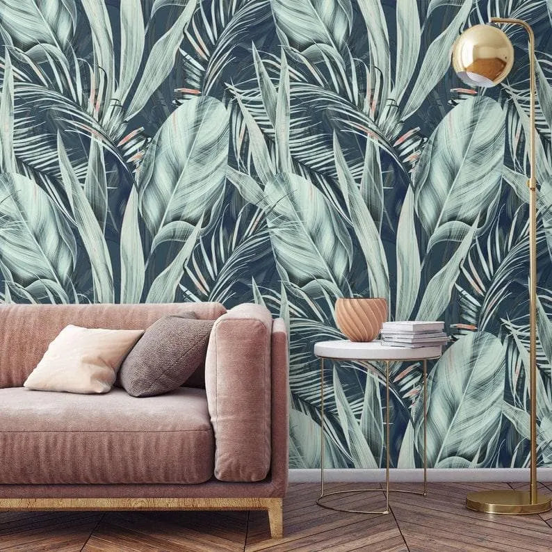 Coconut and Banana Leaves Watercolor Wallpaper