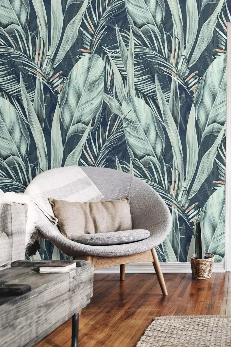 Coconut and Banana Leaves Watercolor Wallpaper