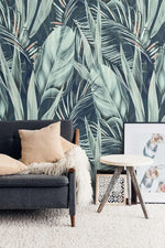 Coconut and Banana Leaves Watercolor Wallpaper