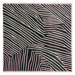 A contemporary hand-tufted wool area rug featuring an abstract striped pattern in black and white. This square area rug is perfect for adding a modern touch to living room spaces.