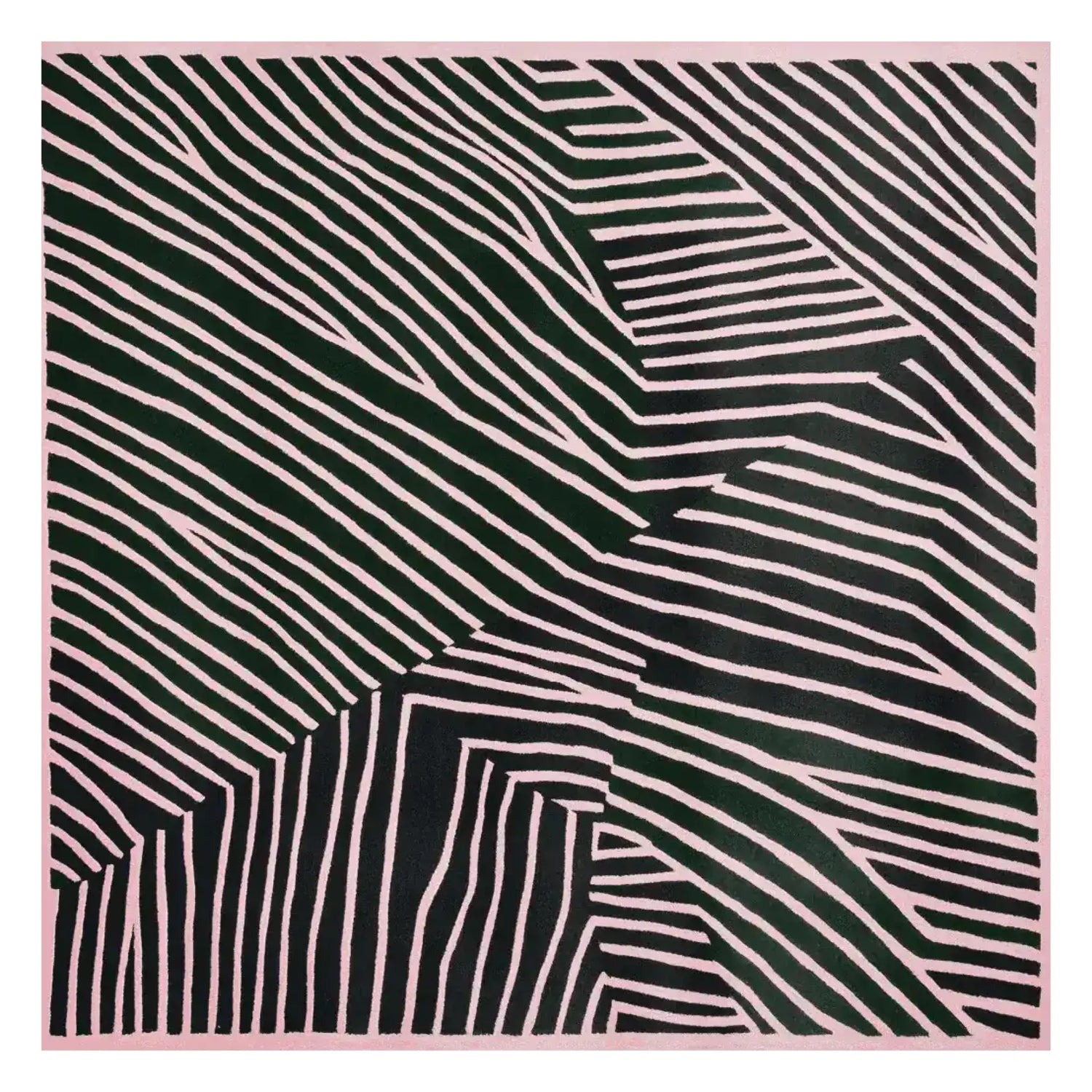 A contemporary hand-tufted wool area rug featuring an abstract striped pattern in black and white. This square area rug is perfect for adding a modern touch to living room spaces.