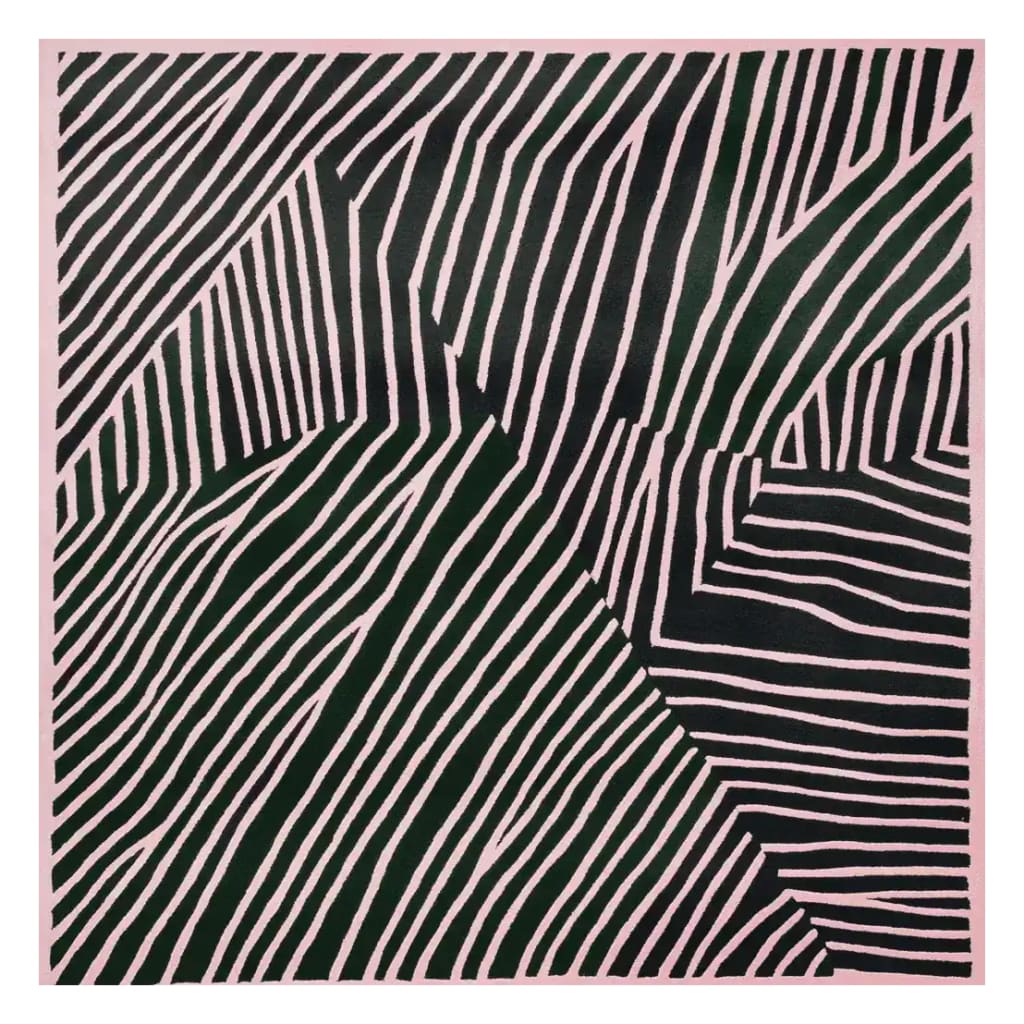 This striking area rug, titled 'Coded Line Rhythm Hand Tufted Rug,' showcases a dynamic abstract pattern with bold, black and white lines. Ideal for modern spaces, this square rug adds a contemporary flair to living room settings. Crafted from high-quality wool, it offers a plush texture and durable finish, perfect for anyone seeking unique area rugs for their living room.