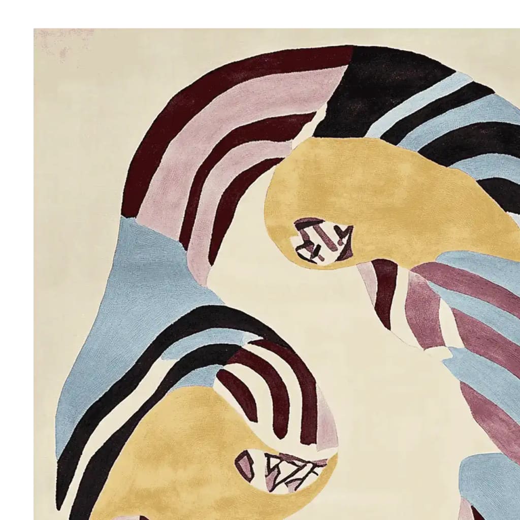 Top view of the Coiled Chaos Pair Hand Tufted Area Rug, a contemporary wool rug featuring abstract patterns in earthy tones. Perfect for large living rooms, this 8x10 rug adds a modern artistic flair.