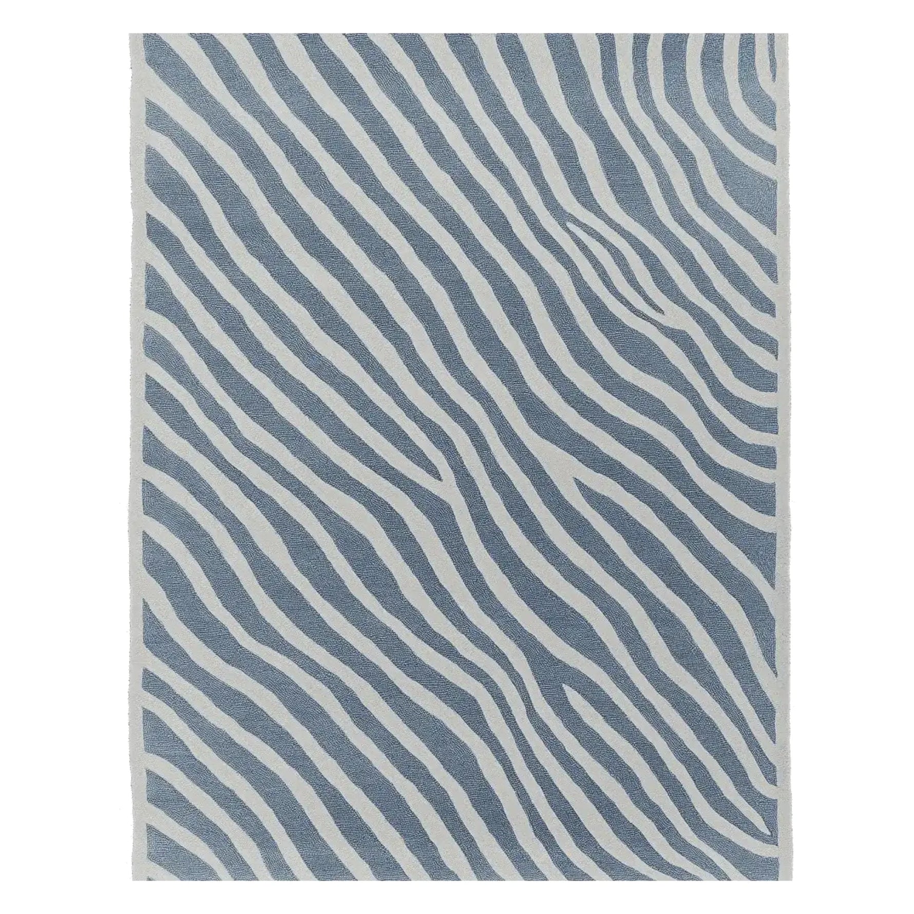 Top view of a contemporary area rug featuring a striking abstract pattern in shades of blue and white, perfect for adding a modern touch to living rooms. This hand tufted wool rug, sized 8x10, is ideal for those seeking stylish area rugs for living room spaces.