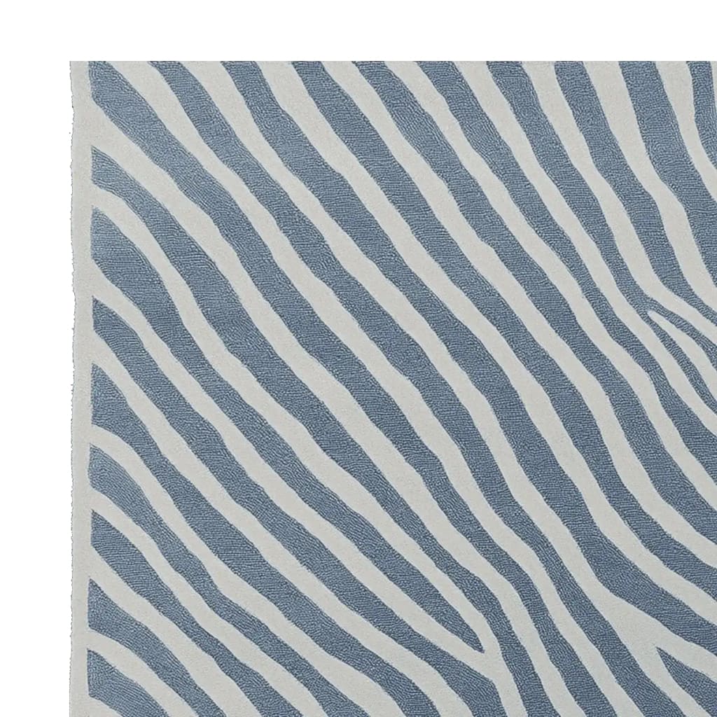 Stylish area rug featuring a contemporary zebra-like pattern with wavy blue and white stripes. Perfect for adding a modern touch to any living room, this 8x10 wool rug is a standout choice among area rugs for living rooms.