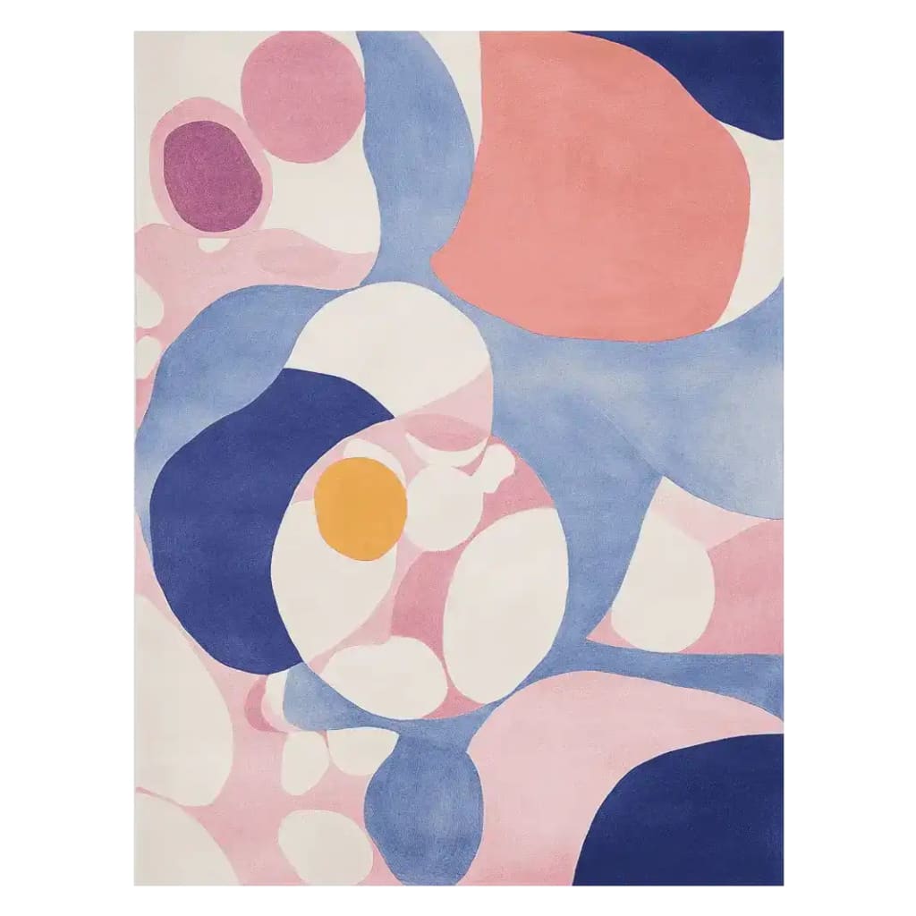 This Color Bloom Canvas Hand Tufted Rug features an abstract design with vibrant hues of blue, pink, and yellow, making it a perfect contemporary rug for adding a pop of color to your living space. Ideal as an area rug for living rooms, this large wool rug combines artistic flair with functionality.