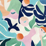 Vibrant and abstract Color Bloom Composition Hand Tufted Area Rug showcasing a contemporary design with bold, colorful shapes. Perfect for adding a splash of color to rugs for living room, this wool rug features an artistic blend of blue, green, orange, and pink tones.