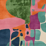 Vibrant Color Canopy Hand Tufted Area Rug showcasing an abstract design with bold colors like green, orange, pink, and blue. This square wool rug adds a contemporary touch, perfect for living room area rugs.