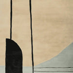 A contemporary area rug designed for large living rooms, showcasing an abstract pattern with bold black lines on a beige and gray wool surface. Perfect for those seeking an 8x10 wool rug to enhance their modern decor.