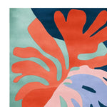 Vibrant abstract design of the Color Parade Bloom Hand Tufted Area Rug in a square shape, showcasing bold orange, blue, and green patterns. Perfect for adding a contemporary touch to large living rooms, this wool rug combines modern aesthetics with comfort, ideal for those seeking square area rugs.