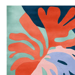 Vibrant abstract design of the Color Parade Bloom Hand Tufted Area Rug in a square shape, showcasing bold orange, blue, and green patterns. Perfect for adding a contemporary touch to large living rooms, this wool rug combines modern aesthetics with comfort, ideal for those seeking square area rugs.