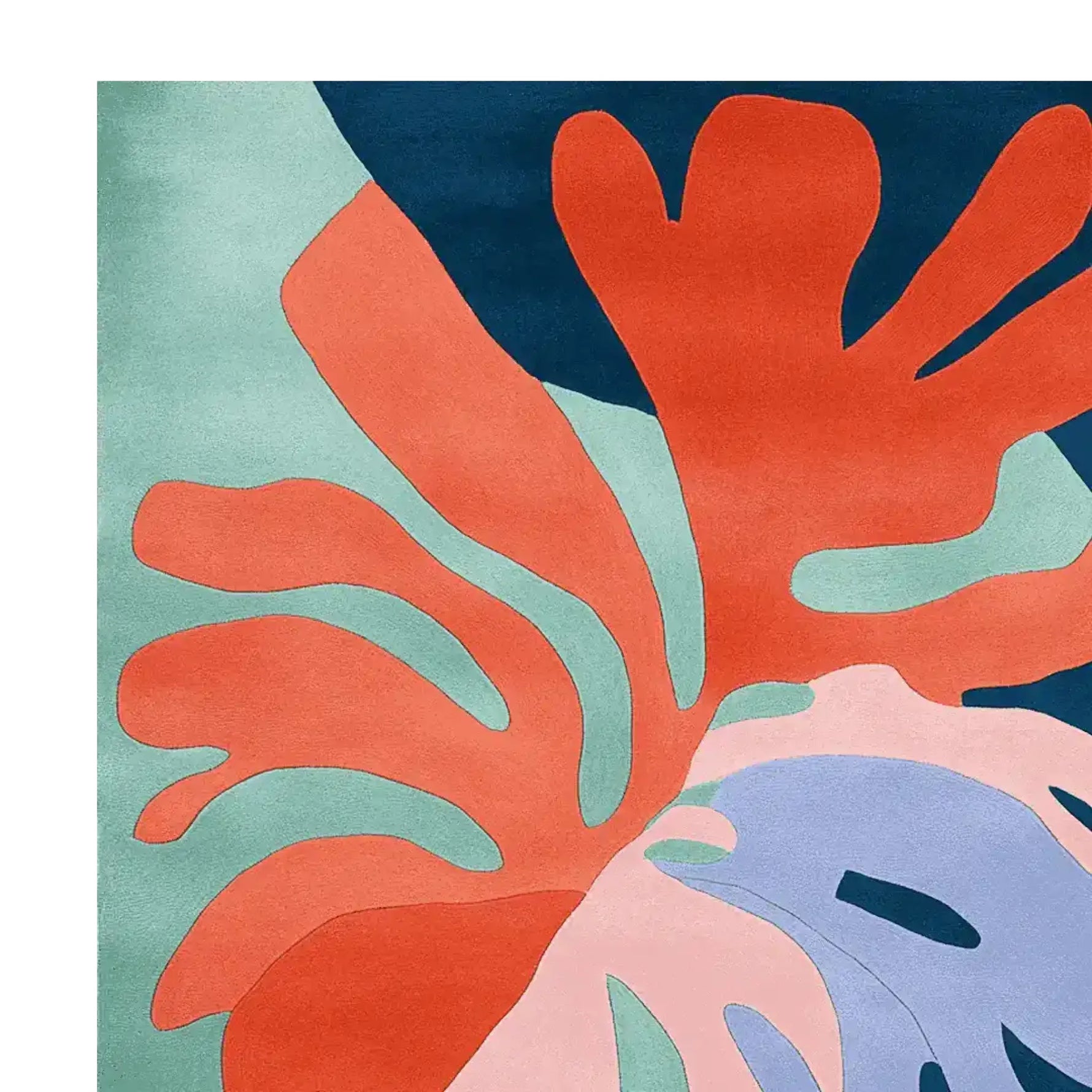 Vibrant abstract design of the Color Parade Bloom Hand Tufted Area Rug in a square shape, showcasing bold orange, blue, and green patterns. Perfect for adding a contemporary touch to large living rooms, this wool rug combines modern aesthetics with comfort, ideal for those seeking square area rugs.