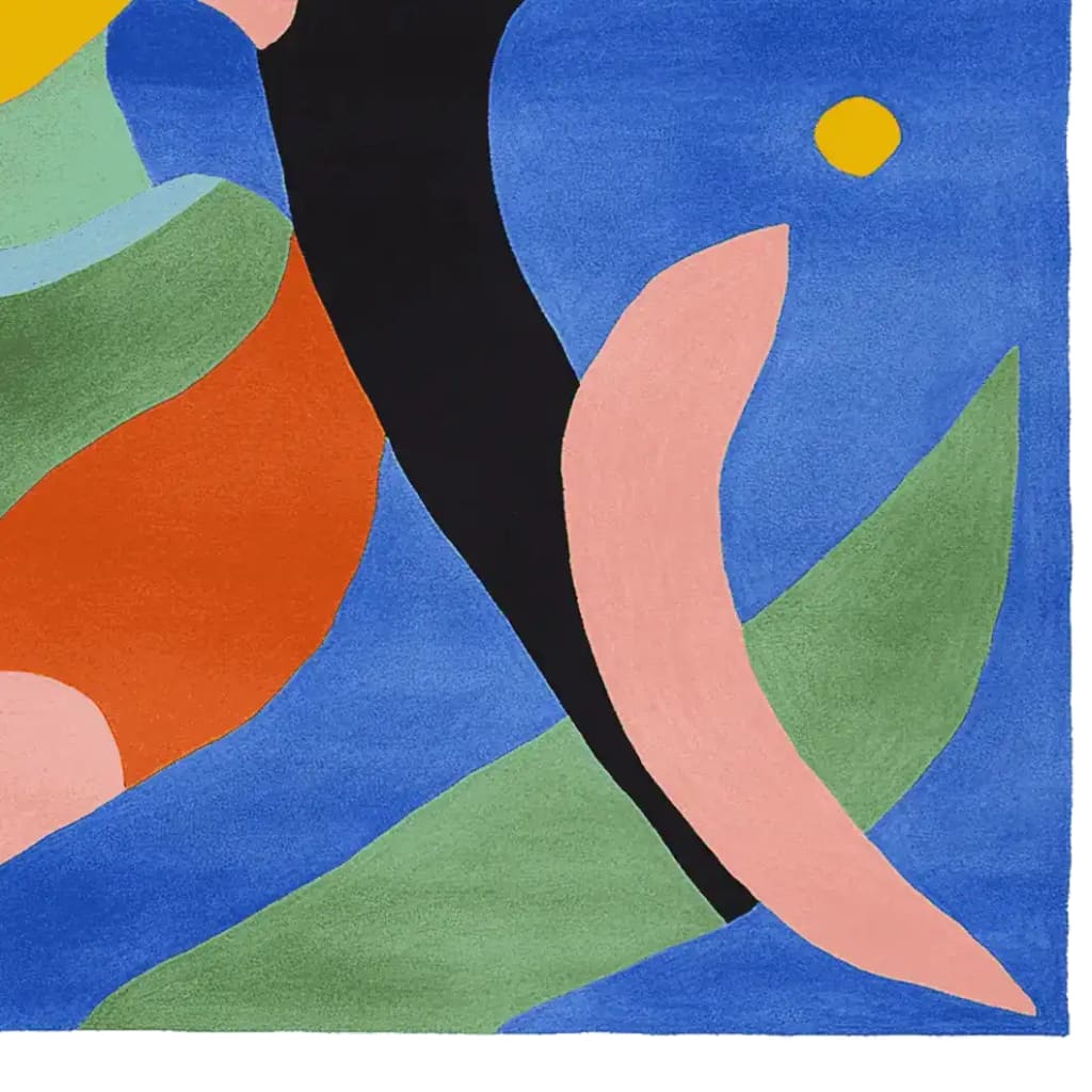 Vibrant abstract design on a Color Splash Motion Hand Tufted Area Rug, showcasing a variety of bold colors including blue, green, orange, and pink. This contemporary square rug is made from wool, perfect as an 8x10 living room rug, adding a splash of color and modern flair to any space.