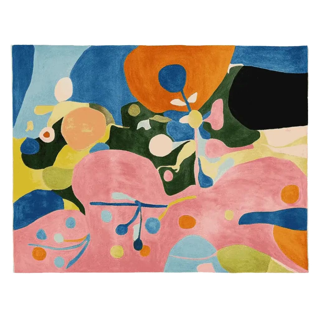 Vibrant and contemporary hand-tufted area rug with an abstract design in bold colors, perfect for large living room spaces. This wool rug, sized 8x10, features a colorful splash pattern that adds a modern touch to any decor.