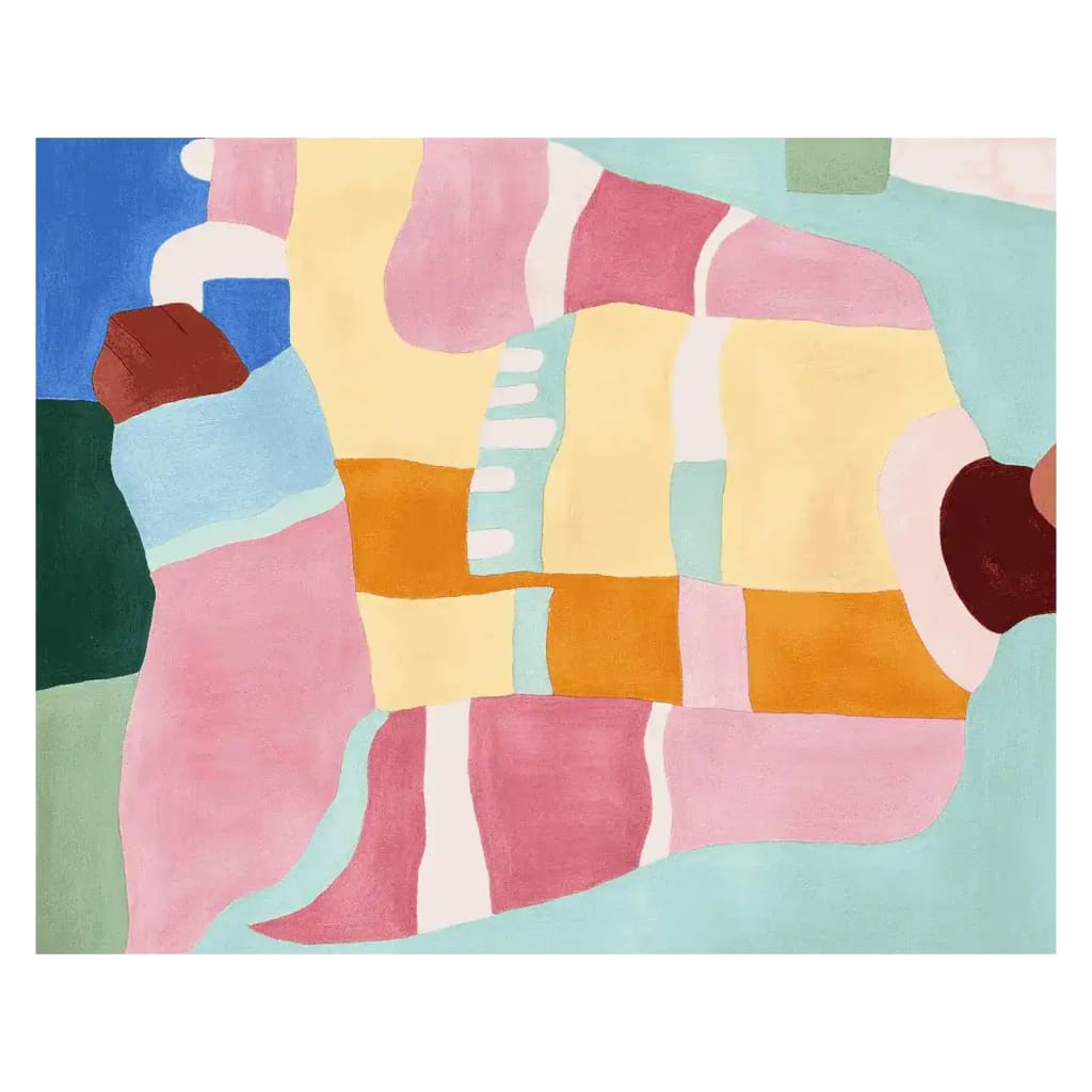 This vibrant area rug showcases a contemporary abstract design with bold blocks of color, perfect for adding a modern touch to any living room. Made from high-quality wool, this wool rug combines style and comfort, making it an ideal choice for those seeking area rugs for living room spaces.