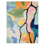Vibrant Color Terrain Hand Tufted Area Rug featuring an abstract design with bold, colorful patterns. This wool rug is perfect for adding a contemporary touch to living room area rugs, showcasing an artistic blend of orange, green, pink, and blue hues.