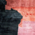 Close-up view of the Color Wave Canvas Hand Tufted Wool Rug Runner, showcasing its vibrant abstract design in rich black, pink, and orange hues. Perfect for adding a contemporary touch to an office, dining room, or living room, this wool rug enhances any space with its artistic flair.