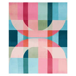 Top view of the Colorfold Dream Hand Tufted Area Rug, showcasing its vibrant and contemporary abstract design. Perfect for large living room rugs, this wool rug features a stunning mix of pinks, blues, and greens, ideal for adding a modern touch to any living room area.