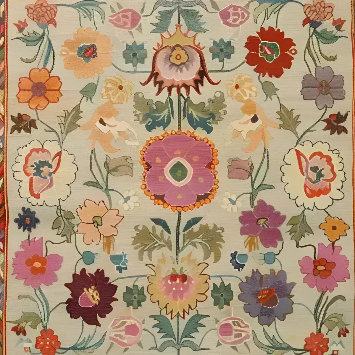 This vibrant area rug features a colorful, hand-knotted floral design reminiscent of vintage Persian rugs. Ideal for adding a splash of color to your living room, the intricate patterns and rich hues make it a standout piece among area rugs for living room settings.