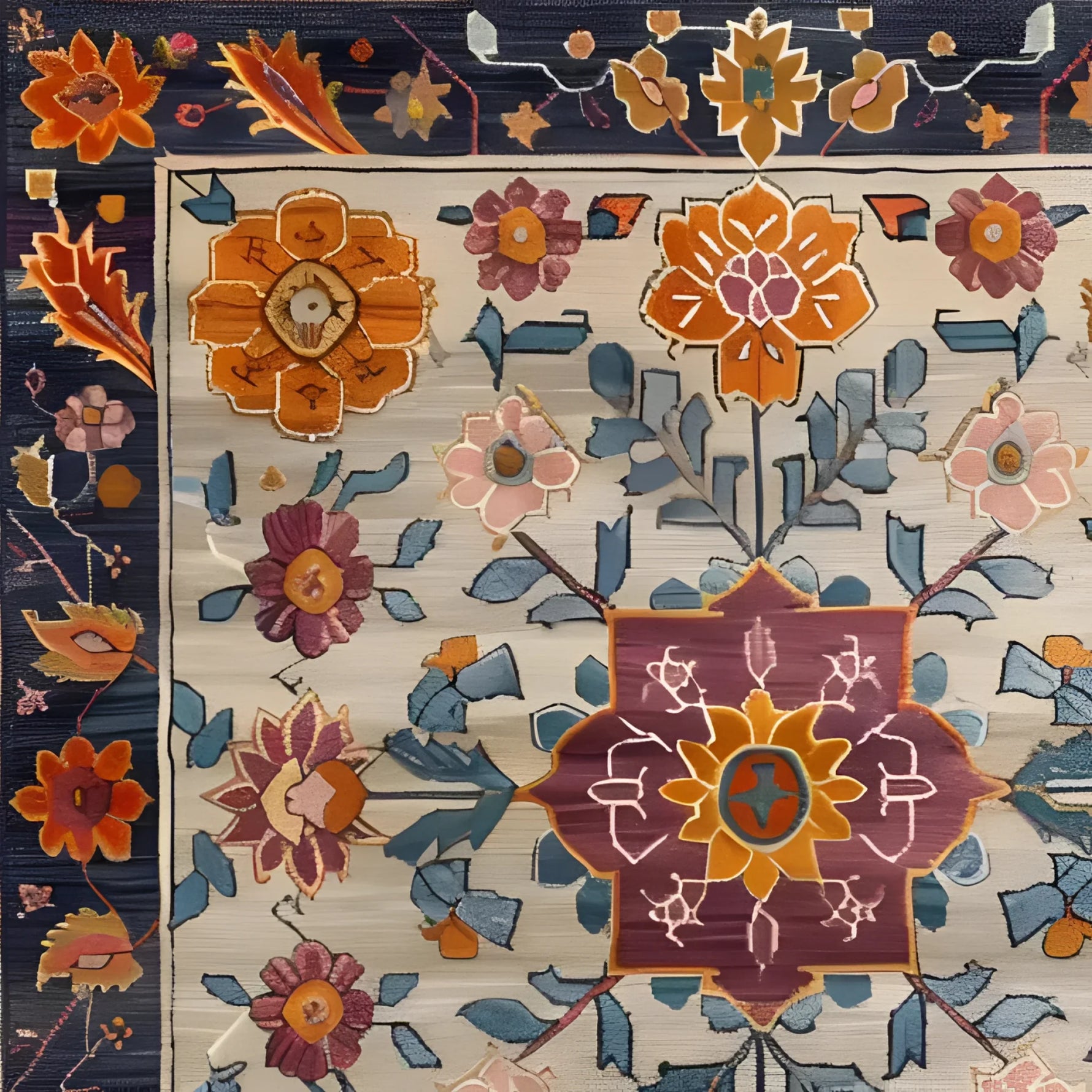 A vibrant Colorful Crest Medallion Hand Knotted Area Rug, perfect for enhancing living room and dining room spaces. This Persian-style wool rug features intricate floral patterns with rich colors, ideal for adding elegance to dining room area rugs.