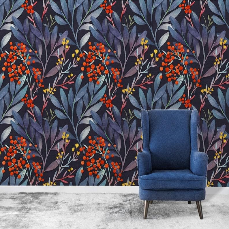 Colorful Ferns and Red Floral Wallpaper - MAIA HOMES