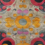 A vibrant Colorful Kaleidoscope Hand Knotted Area Rug featuring an intricate floral design with bold orange, pink, and blue patterns. Ideal for large living rooms, this contemporary Persian rug adds a splash of color and style.