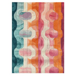 Vibrant and contemporary hand-tufted area rug featuring a flowing abstract design with bold colors like teal, orange, pink, and cream. Perfect as a wool rug for adding a modern touch to living room spaces, especially ideal for 8x10 settings.