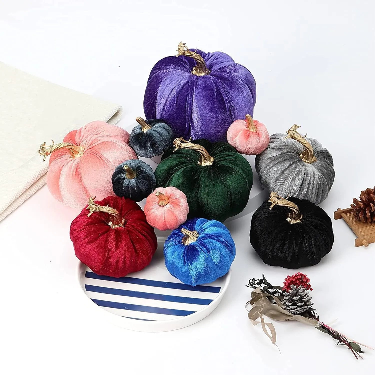 Colorful Velvet Pumpkins Set