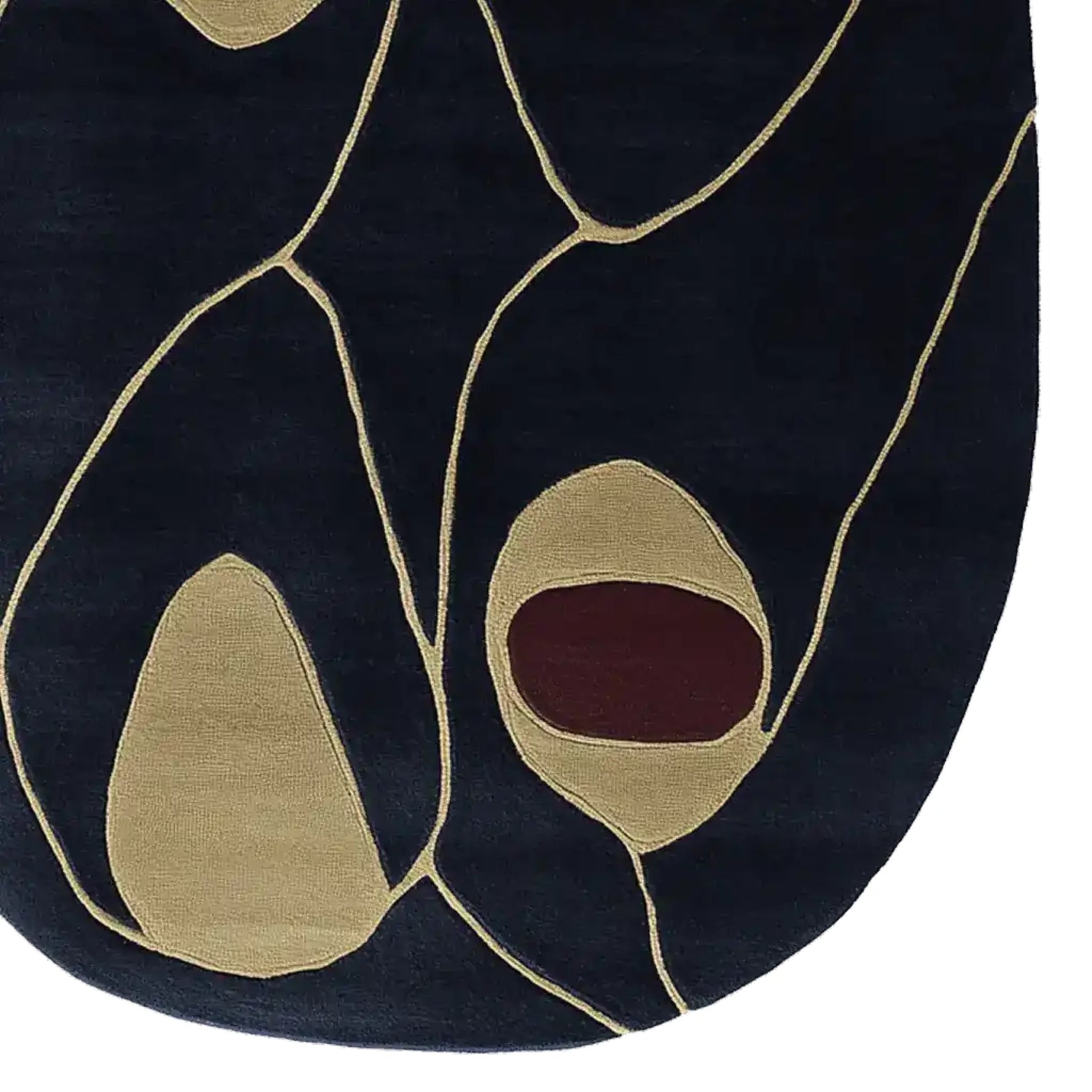 Top view of the Concrete Line Study Hand Tufted Rug, a contemporary area rug featuring abstract patterns in a dark palette. Ideal for large living room spaces, this wool rug adds a modern touch to any interior, perfect for those seeking stylish rugs for the living room.