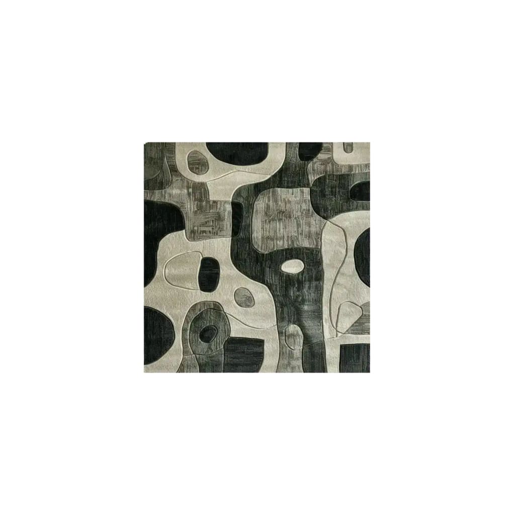 Contemporary charcoal hand tufted area rug with abstract design, perfect for a modern bedroom or dining room. This wool rug features a mix of dark and light patterns, creating a stylish focal point for any space.