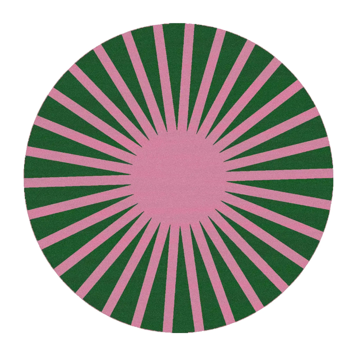 This vibrant contemporary area rug features a striking design with a central pink circle radiating green and pink rays. Perfect for adding a bold touch to any living room, this round hand-tufted wool rug is not only stylish but also durable, making it an ideal choice for area rugs for living room spaces.