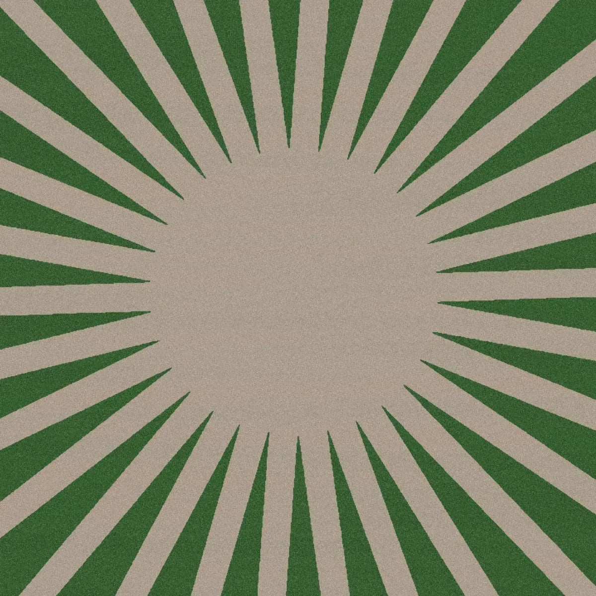 This image showcases a Contemporary Green and Tan Ray Round Hand Tufted Wool Rug, perfect for adding a touch of elegance to any bedroom or living room. The round area rug features a stunning radial design with alternating green and tan rays, making it an ideal choice for those seeking large area rugs or bedroom area rugs that blend style with comfort.