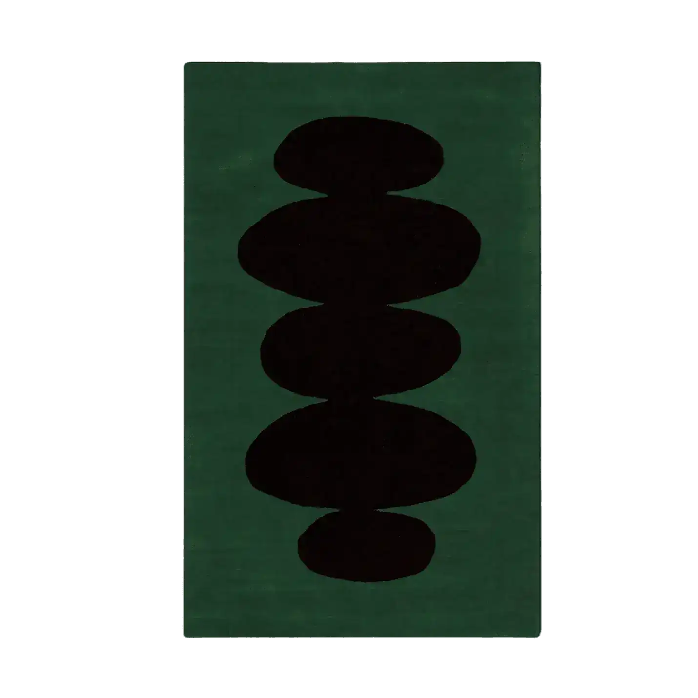 A contemporary area rug featuring a hand-tufted wool design with an abstract pebble stone pattern in dark colors against a rich green background. Ideal for formal dining room settings, this elegant dining room rug adds a modern touch to any space.