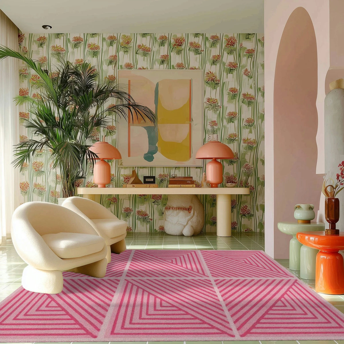 Contemporary Pink Geometric Hand Tufted Wool Rug