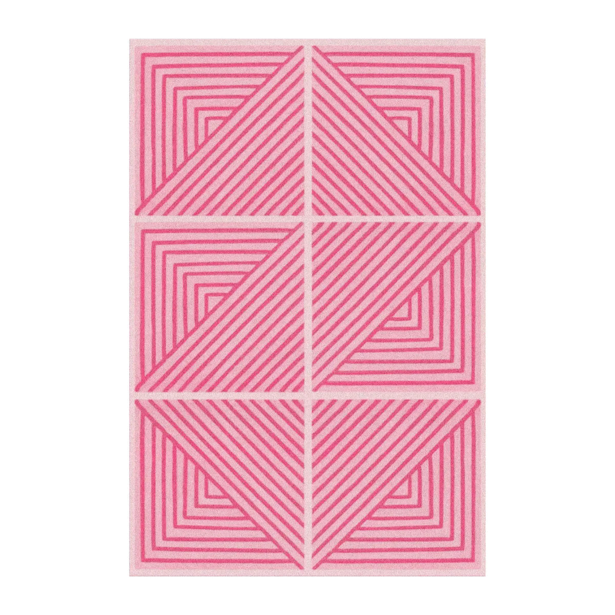 A contemporary pink geometric hand-tufted wool rug, perfect for adding a modern touch to your living room or dining room. This large area rug features bold pink patterns that create a striking visual appeal, making it an ideal dining room carpet.