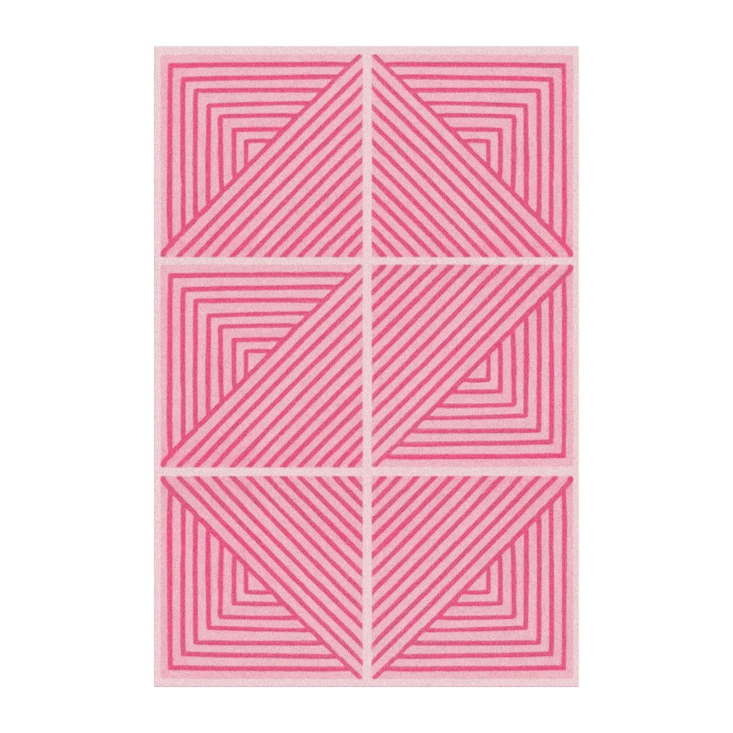 A contemporary pink geometric hand-tufted wool rug, perfect for adding a modern touch to your living room or dining room. This large area rug features bold pink patterns that create a striking visual appeal, making it an ideal dining room carpet.