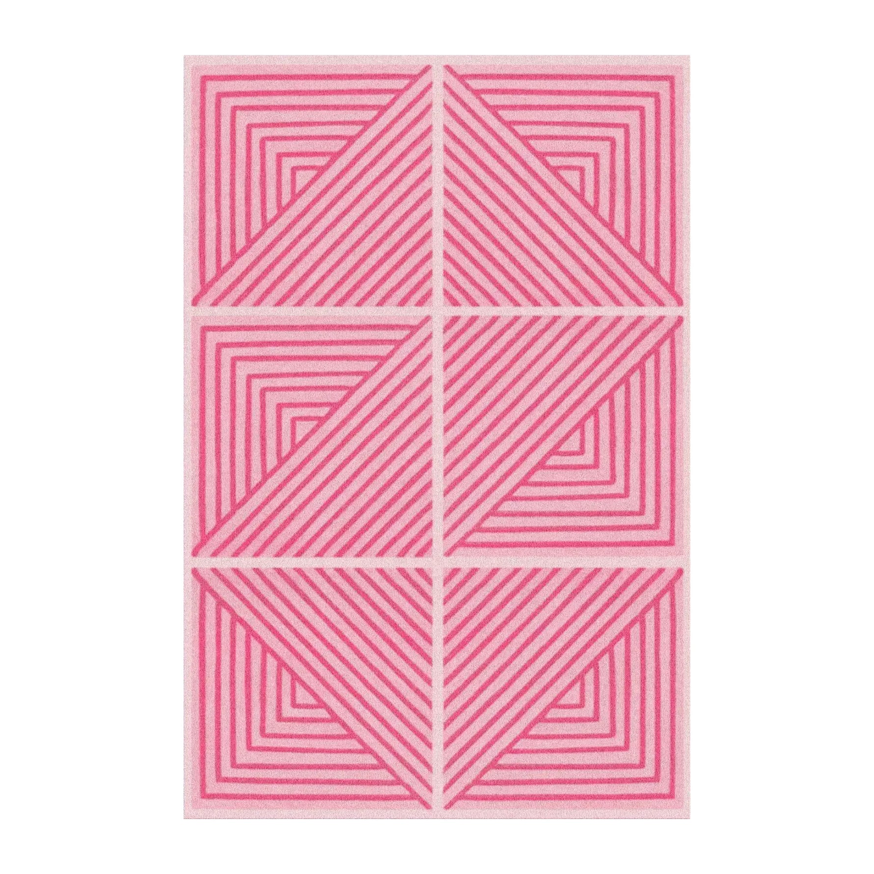 A contemporary pink geometric hand-tufted wool rug, perfect for adding a modern touch to your living room or dining room. This large area rug features bold pink patterns that create a striking visual appeal, making it an ideal dining room carpet.