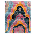 Vibrant Contemporary Prismatic Peaks Hand Knotted Area Rug featuring abstract patterns in bold colors. This wool rug is perfect for adding a splash of color to any living room. Its contemporary design offers a unique and artistic flair.