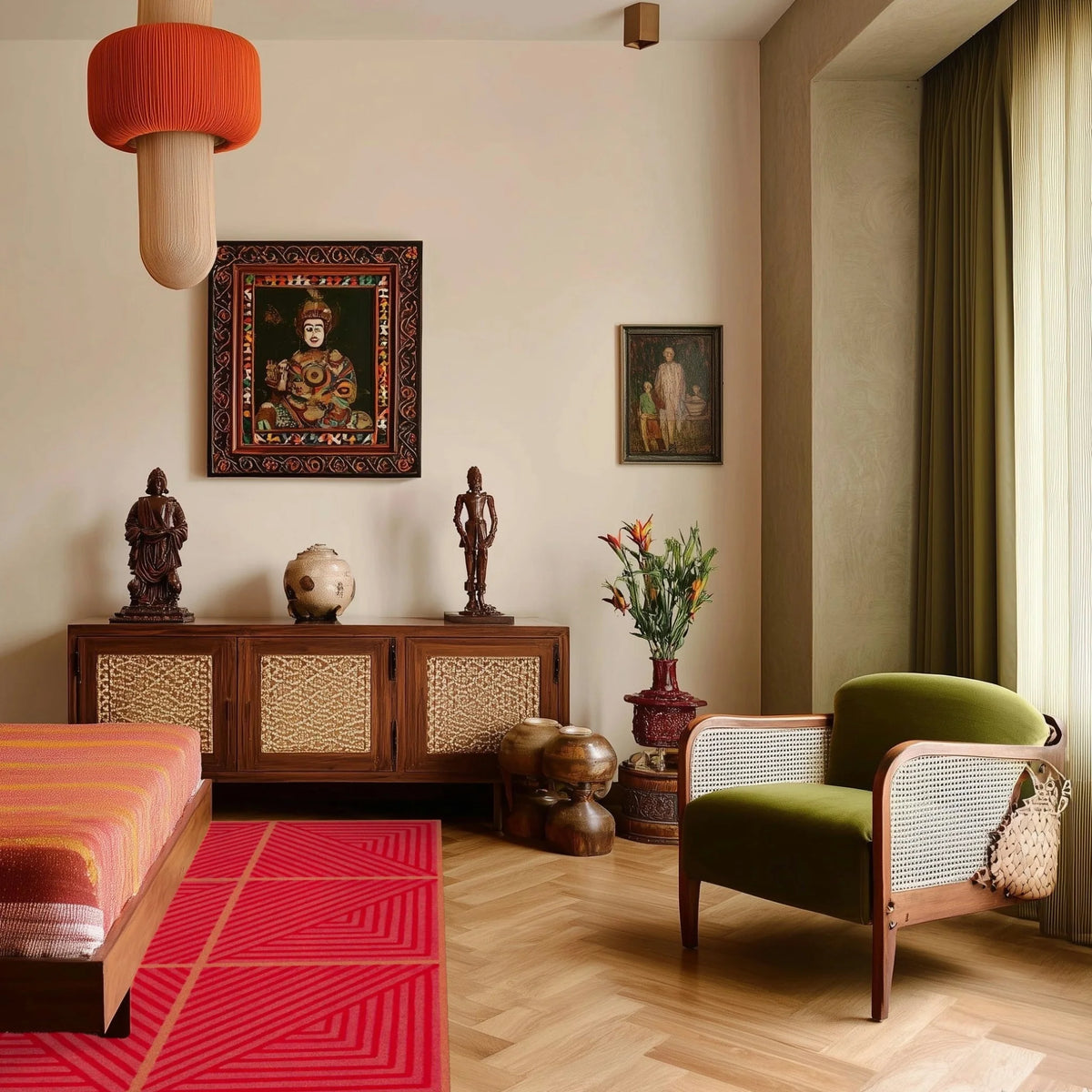 Contemporary Red Geometric Hand Tufted Wool Rug