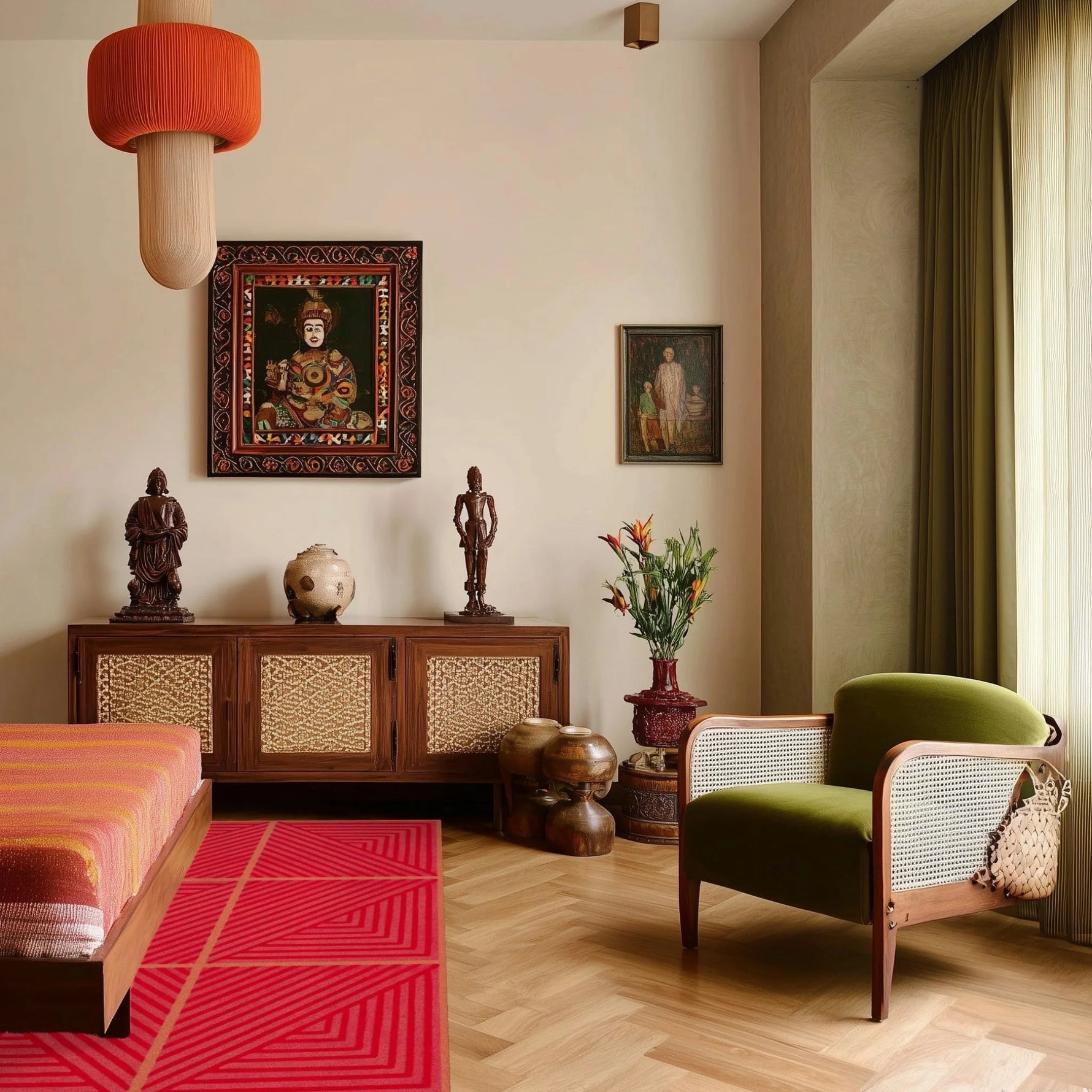 Contemporary Red Geometric Hand Tufted Wool Rug