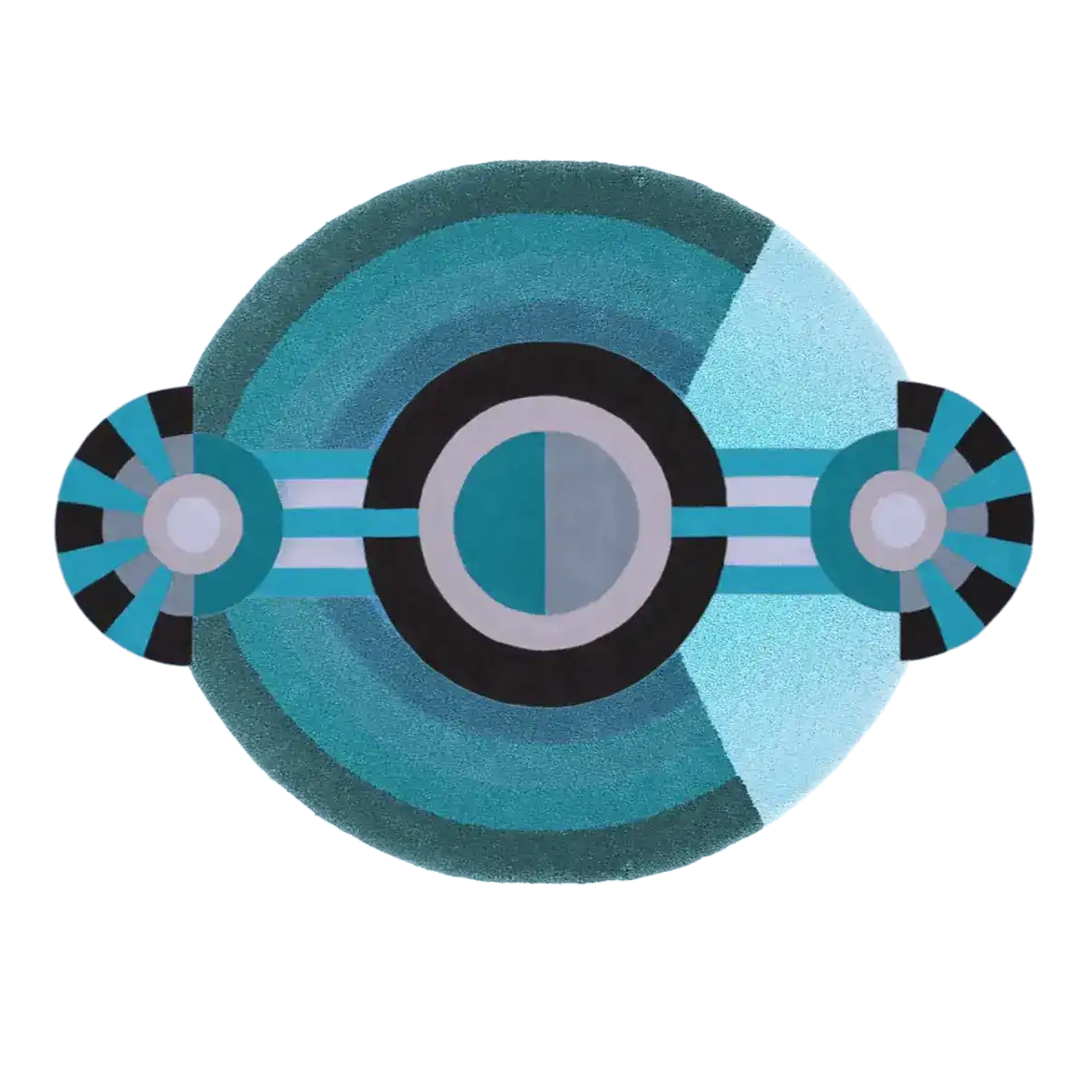 This image showcases the Contemporary Round Evil Eye Hand Tufted Wool Rug, a stunning area rug perfect for adding a touch of modern elegance to your bedroom. The rug features a vibrant circular design in shades of teal and black, ideal for large area spaces. Made from high-quality wool, it's both stylish and durable, making it a great choice among bedroom area rugs.