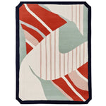 A contemporary hand-tufted area rug featuring an abstract design with bold red, beige, and muted green shapes outlined by a dark border. Ideal for adding a modern touch to living room spaces, this wool rug measures 8x10, offering both style and comfort.