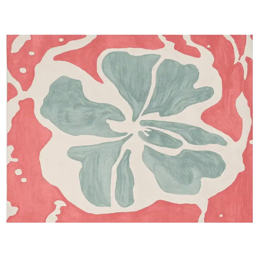 This image showcases the Contour Petal Flow Hand Tufted Rug, a stunning area rug perfect for large living room spaces. The contemporary wool rug features an abstract floral design with soft hues of teal and coral, adding a touch of elegance to any living room decor.