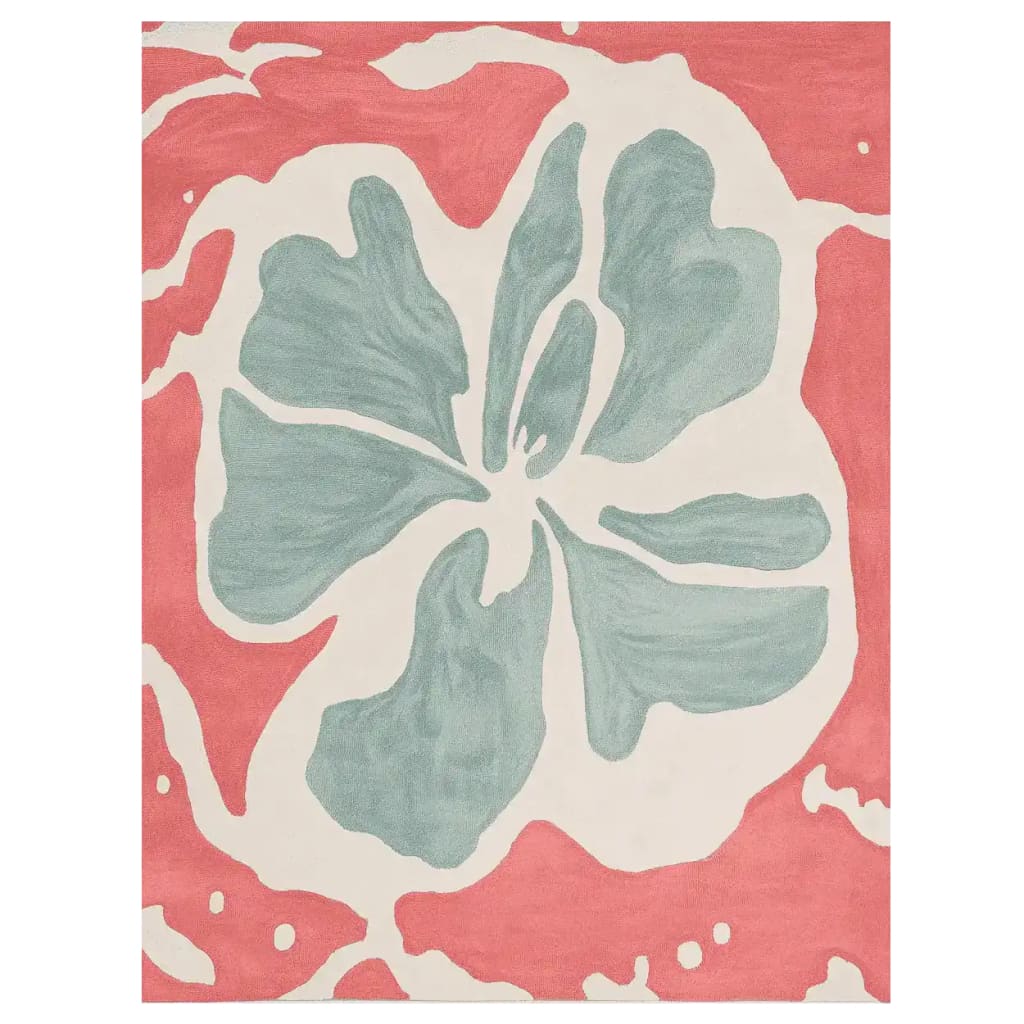 The Contour Petal Flow Hand Tufted Rug showcases a stunning abstract design with a large floral pattern in soft teal and coral hues, perfect for adding an artistic touch to any living room. This contemporary wool area rug is ideal for those seeking large living room rugs that effortlessly blend style and comfort.