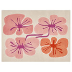 The Coral Dreamscape Hand Tufted Wool Area Rug features a vibrant abstract floral design with bold pink and orange shapes on a soft neutral background. This artistic area rug adds a splash of color and modern style to any room.