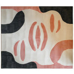 Top view of the Coral Whisper Hand Tufted Wool Area Rug featuring an abstract design in coral, cream, and black. The pattern creates a modern and stylish look, ideal for any living space.