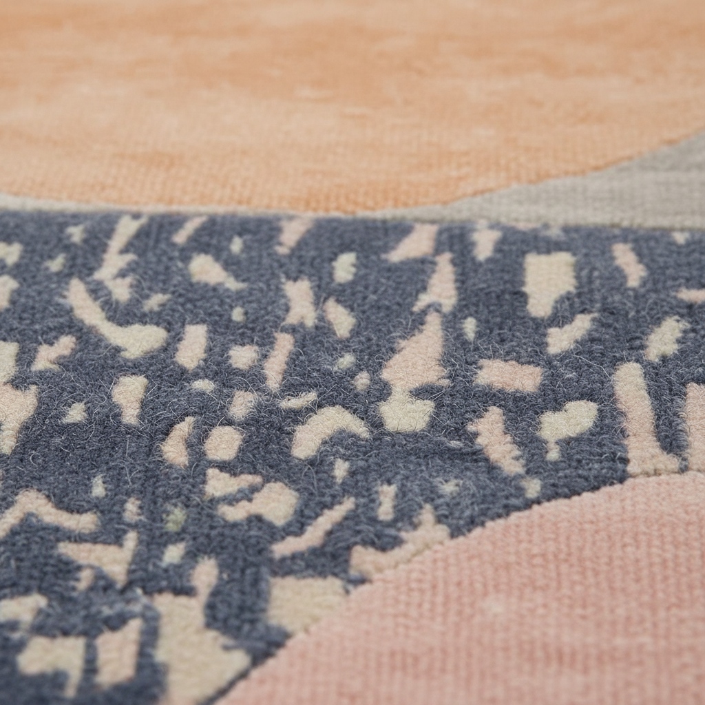 Close-up of a textured rug with geometric pattern