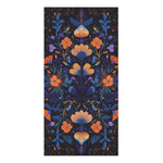 Bath towel dark navy abstract embroidered face motif white gold brushstrokes cosmic floral design