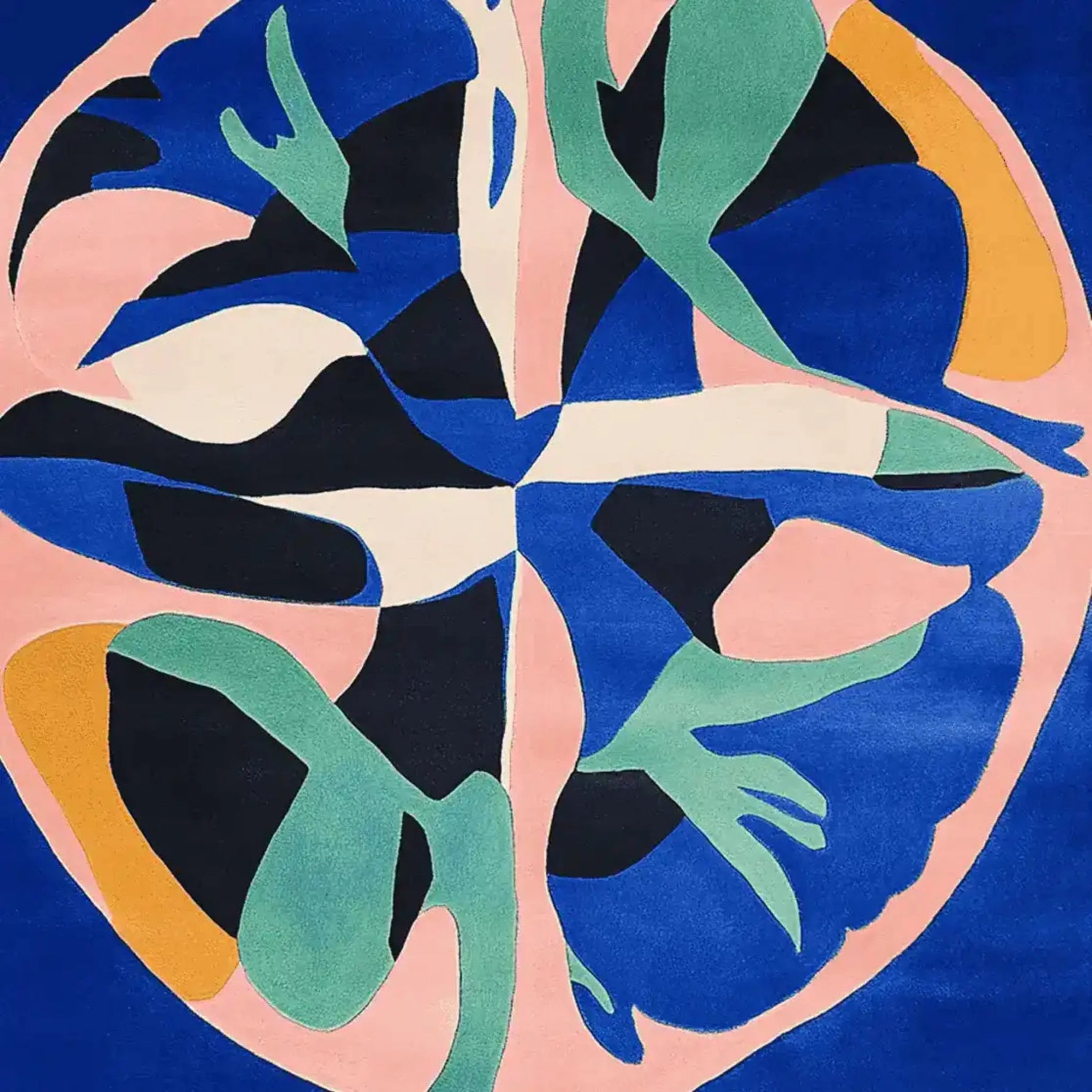 Vibrant and abstract design of the Cosmic Tide Bloom Hand Tufted Rug featuring bold colors and organic shapes. This contemporary square area rug is perfect for adding a splash of color to any living room, crafted from high-quality wool. Ideal for those seeking large living room rugs with a modern twist.