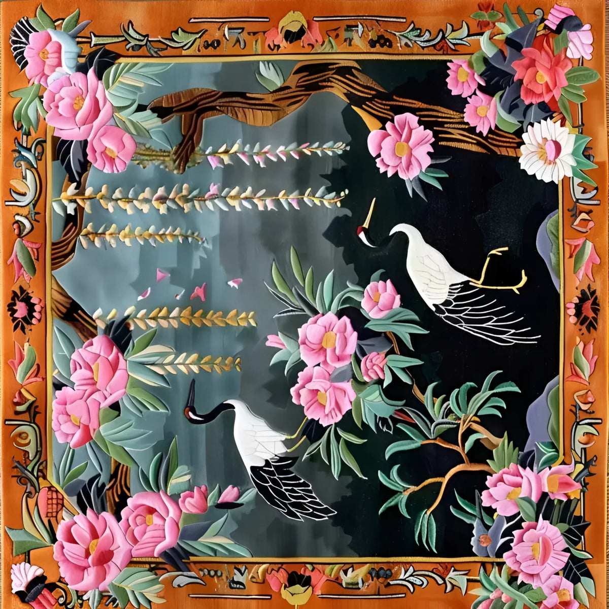 This Crane & Pink Petal Whimsy Hand Knotted Area Rug showcases an elegant design with vibrant pink flowers and graceful cranes, perfect for adding a touch of luxury to your living room. The intricate patterns and rich colors make it an ideal choice for area rugs for living room, combining the timeless appeal of Persian rugs with the versatility of a square rug. Measuring 8x10, this wool rug is both stylish and durable, making it a standout piece for any living space.